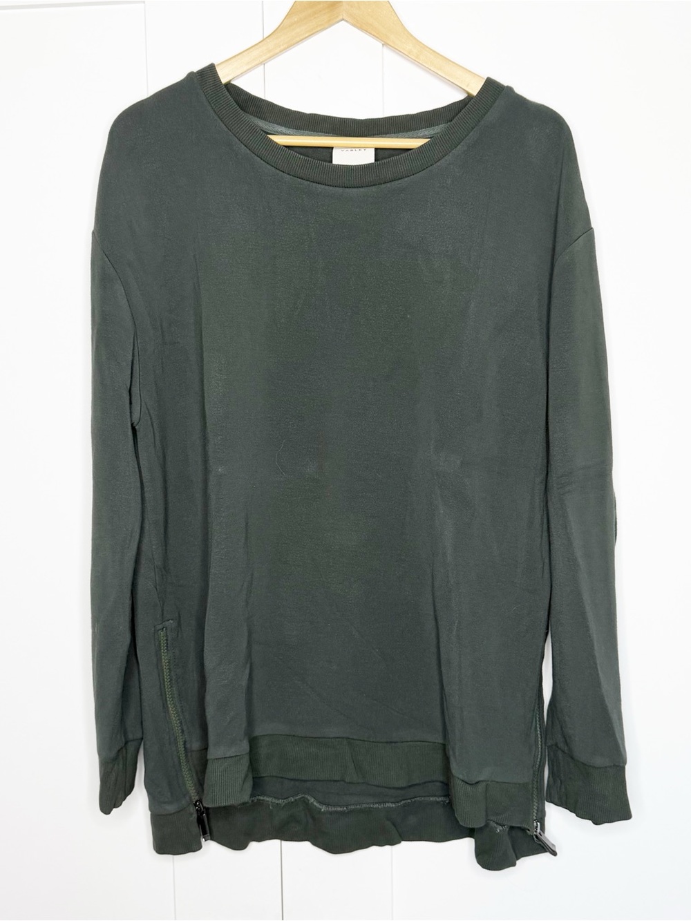 VARLEY Charter Oversized Crew Neck Sweatshirt XL green side zip lightweight